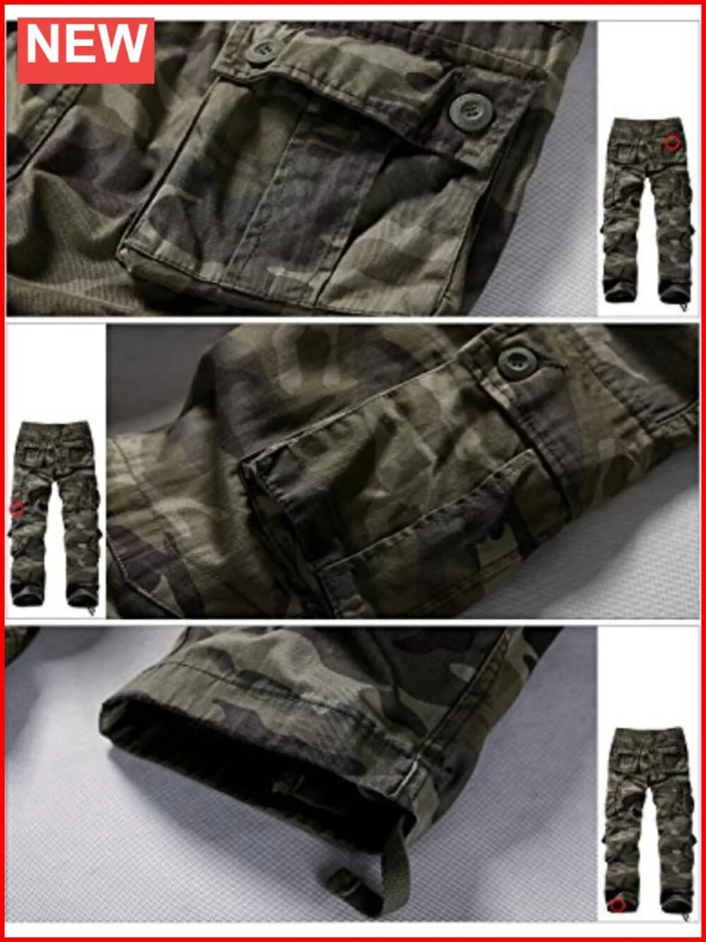 Men's Cotton Cargo Pants with Straight Leg & 8 Pockets